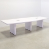 144-inch Newton Boat Conference Table in white matte laminate tops and base with two MX3 powerboxes shown here.