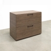 36-inch Naples Lateral File Cabinet in walnut heights matte laminate cabinet and drawers with black handles shown here.