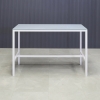 Aspen Tempered Glass Bar Table in baby blue top and white aluminum frame shown here.