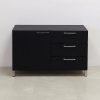 48 inches Naples Storage in black traceless laminate storage, front drawers & door, with chrome legs shown here.