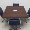 Newton Square Conference Table With Laminate Top in colombian walnut laminate top and white gloss laminate base, with MX3 powerbox shown here.