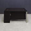 Dallas Straight Executive Desk With Cabinet and Laminate Top in ebony recon laminate top, cabinet and privacy panel, with brushed aluminum legs shown here.