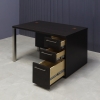 Dallas Straight Executive Desk With Cabinet and Laminate Top in ebony recon laminate top, cabinet and privacy panel, with brushed aluminum legs shown here.