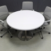48-inch California Round Conference Table with white gloss laminate top and aluminum stainless steel base shown here.