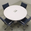 Newton Round Conference Table With Laminate Top in white gloss laminate top and base with ellora power box shown here.