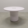 48-inch Newton Round Conference Table in white gloss laminate top and base, with MX3 powerbox shown here.