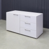 48 inches Naples Storage in white matte laminate storage, front drawers, door and shelfs shown here.