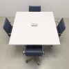 Newton Square Conference Table With Laminate Top in white matte laminate top and base, with ellora power box shown here.