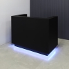 60 inches Black Traceless laminate finish desk and black matte laminate finish toe-kick, with multi-colored LED shown here.