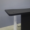 60-inch aXis Sit-stand Executive Desk with black traceless laminate top and privacy panel and white metal legs shown here.