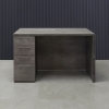 Atlanta Base Reception Desk in Concrete Laminate - 60 inches, one grommet hole, and built-in storage with three pencil drawers and one file cabinet shown here.
