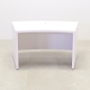 60 inches Seattle Curved Laminate Executive Desk in white gloss laminate desk, with multi-colored LED, seating side view shown here.