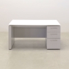 Denver Straight Executive Desk With Cabinet and Engineered Stone Top, right side cabinet when sitting in white solid top and folkstone gray laminate base & storage and privacy panel shown here.