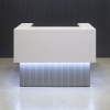 60-inch San Francisco U-Shape Reception Desk in white matte laminate counter, fog gray matte laminate inside the desk, and fog gray matte tambour on the front base, with white LED shown here.