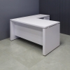 Denver L-Shape Executive Desk With Cabinet and Laminate Top, right return & cabinet side when sitting, in white matte laminate top, base, storage and privacy panel shown here.