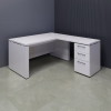 60-inch Denver L-Shape Executive Desk With Cabinet and Laminate Top, right return & cabinet side when sitting, in white matte laminate top, base, storage and privacy panel, shown here.