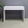 65 inches Ashville Bar Table with Storage in white matte laminate finish shown here.