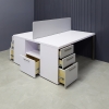 60X60 inches Dallas Workstation With Storage in white matte laminate top & storages, fog gray laminate divider & front drawers, with brushed stainless legs shown here..