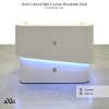 Nola Curved Custom Reception Desk in white gloss laminate counter and bottom, with white LED shown here.