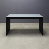 72 inches Ashville Bar Table in gray tempered glass top and black traceless laminate base shown here.