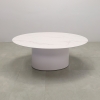 Aurora Oval Conference Table With Engineered Stone Top in solenne marble top and white matte laminate base shown here.