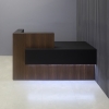 72-inch Atlanta Custom Reception Desk in walnut tambour countertop & base, and black traceless laminate front accent & workspace, with white LED, shown here.