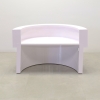 72 inches Boca Half Moon Reception Desk in white gloss laminate finish counter and desk, with multi-colored LED, seating side view shown here.