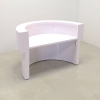 72 inches Boca Half Moon Reception Desk in white gloss laminate finish counter and desk, with multi-colored LED, seating side view shown here.
