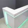 72-inch New York L-Shape Custom Reception Desk, left side l-panel when facing front, in white gloss laminate desk, with color LED, shown here.