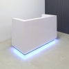 72 inches Dallas U-Shape Reception Desk in white gloss laminate, with multi-colored LED shown here.