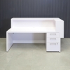 72-inch San Francisco L-Shape Reception Desk in white matte laminate on the counter, desk and cabinet. L-Panel right side when sitting shown here.