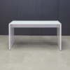 72 inches Ashville Bar Table in white tempered glass top and white gloss laminate base shown here.