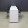 72 inches Ashville Bar Table in white tempered glass top and white gloss laminate base shown here.