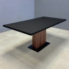 76-inch Newton Rectangular Conference Table in black traceless laminate top and black stainless steel base covered in walnut veneer tambour shown here.