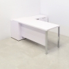 Dallas Executive Desk With Credenza and Laminate Top in white gloss laminate top, credenza and privacy panel, with chrome legs shown here.