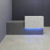 84 inches Los Angeles Reception Desk, right side counter when facing front in carrara stone finish laminate, and mouse gray matte laminate desk, with multi-colored LED shown here.