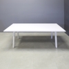 84-inch Newton Rectangular Conference Table in white gloss laminate top and white aluminum base shown here.