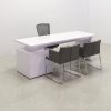 84 inches Avenue Straight Executive Desk In White Gloss Laminate Top and base, with storage shown here.