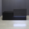 90-inch Los Angeles Custom Reception Desk in black stone PVC laminate counter and black traceless laminate desk, with white LED, shown here.