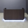 90 inches Nola Reception Desk in gray oak tambour main desk and black traceless workspace and toe-kick, with warm white LED shown here.