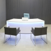 90-inches Seattle Curved Executive Desk in white gloss laminate desk with color LED shown here.