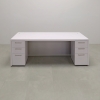 96-inch Cosmopolitan Executive Desk in white gloss laminate desk and white gloss tambour front panel with color LED shown here.