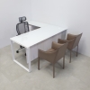 Aspen L Shaped Desk in White Powder Coated Aluminum Frame with a white glass top.