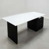 Avenue Curved Executive Desk with black matte desk finish and white glass shown here. 