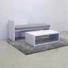 Astoria Sofa Bench with Cushion in gray leatherette and white gloss laminate finish sofa frame shown here.