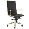 Dirk High Back Office Chair in black soft leatherette and brushed gold armrests and leg shown here.