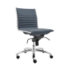 Dirk Low Back Office Chair without Armrests in blue soft leatherette and chromed aluminum legs shown here.