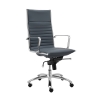 Dirk High Back Office Chair in blue soft leatherette and chromed aluminum armrests and leg shown here.