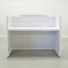Chicago reception desk with white gloss laminate finish and colored LED shown here. 