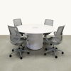 Conference Round Table Solene Stone Tops is 60 In with a White Matte base finish featuring an Ellora power box that includes USB HDMI and outlet. 